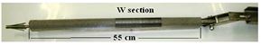 Longitudinal limiter before the Li filling and plasma exposition. W—felt section is the protector of the limiter from runaway electrons.