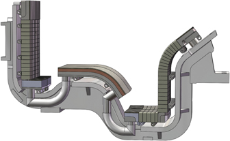 A divertor module. The target plates are made of ITER-like monoblock PFUs. The dome and end-boxes are covered with flat-type PFUs.