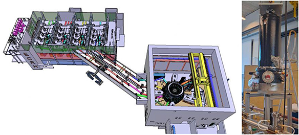 Left: Layout of the DTT-ECH system in the full configuration and overview of the ECH building connected to the Tokamak Hall; Right: DTT Gyrotron pre-series at Falcon Test Facility for FAT (THALES property and confidential information, not to be disclosed).