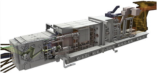 Overview (partially cut-away) of port structures in Equatorial Port #10, including integration of the diagnostic systems. At the left, the port plug components—3 diagnostic Shielding Modules, internal cooling circuits and closure plate feedthroughs (electrical, gas and water). The closure plate mates with the ITER vacuum vessel to close the vacuum. In the centre, the interspace support structure (left), including radiation shielding, and Bioshield Plug (right). At the right, the port cell structure.